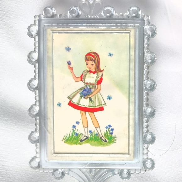 Vintage Children's Clear Blue Plastic Hand Mirror and Brush Set - Little Girl - Picture 8 of 9